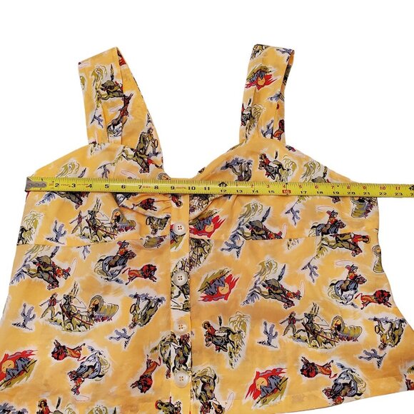 Modcloth Cropped Yellow Western Scene Sleeveless Blouse - Picture 13 of 15